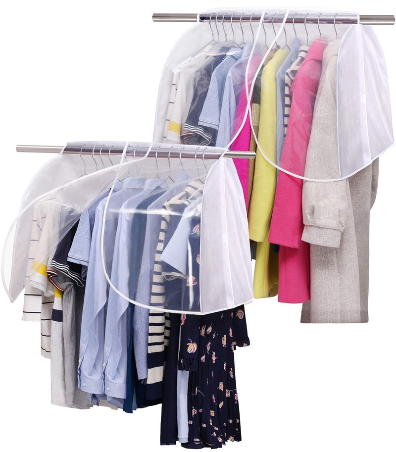 SLEEPING LAMB Hanging Closet Cover for Storage Dustproof Shoulder Cover Garment Protector for Clothes, Coats, Suits, Dresses, 2 Pack, White - Image 1